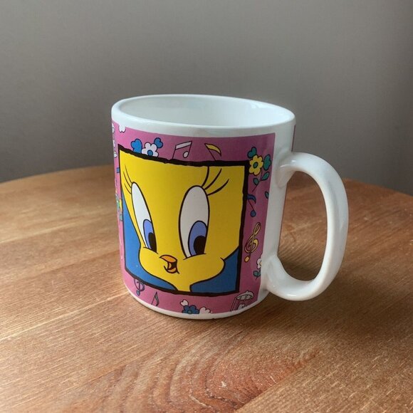 Sakura Other - 1994 Vintage Sakura Warner Bros Tweety Bird Music Flowers Purple Coffee Mug Cup